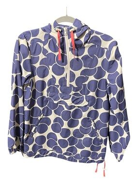 Boden Purple Dot Rain Jacket with Cream Background
